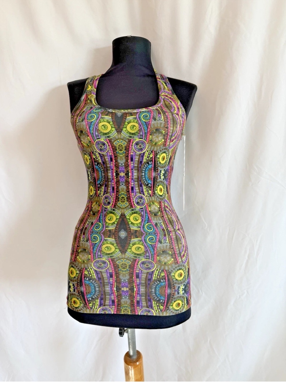 Kristina Mak Psychedelic Pattern Racer Back Tank Top - Size Extra Small